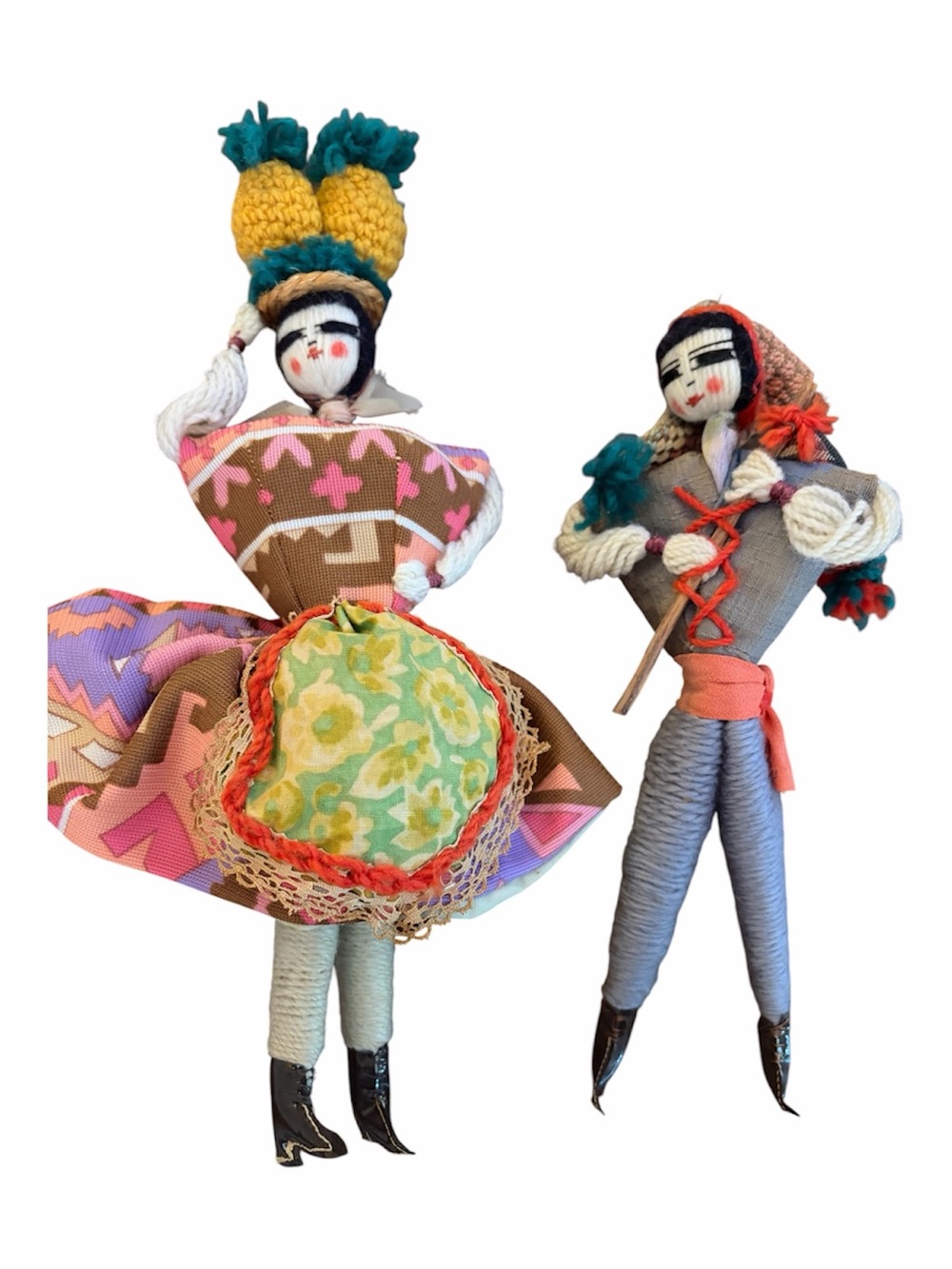 Handmade Colorful Folk Doll Pair - Multicolor Home Accent